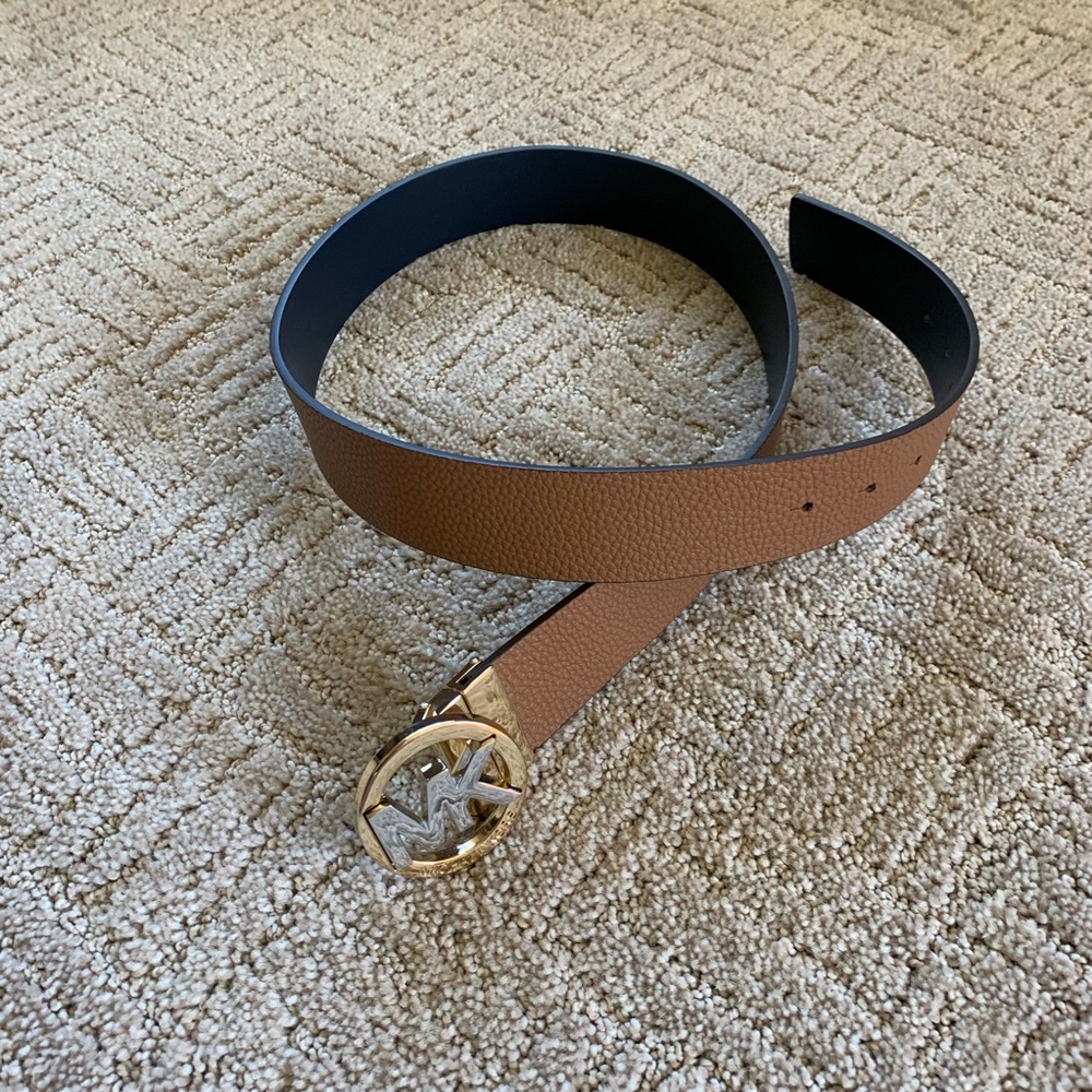 Leather reversible belt with metal MK Belt buckle